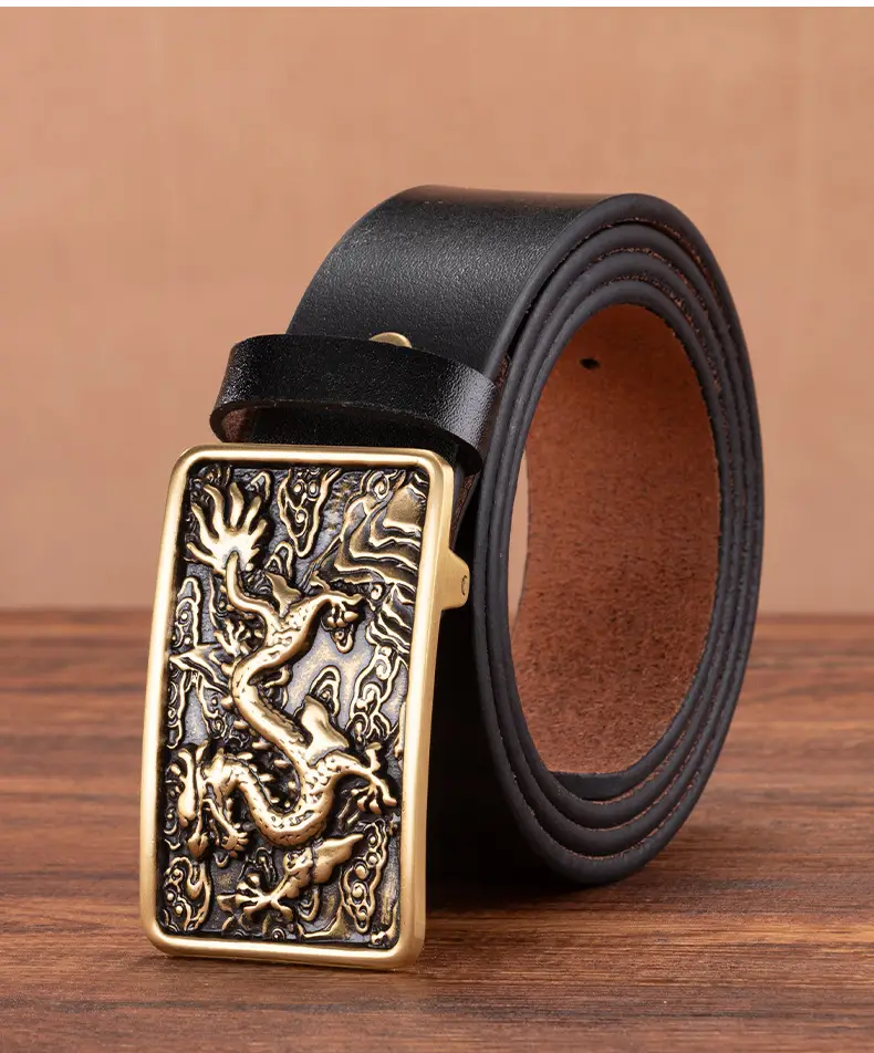 3.5" Vintage Cowhide Belt for Men Non-Buckle — feature 17