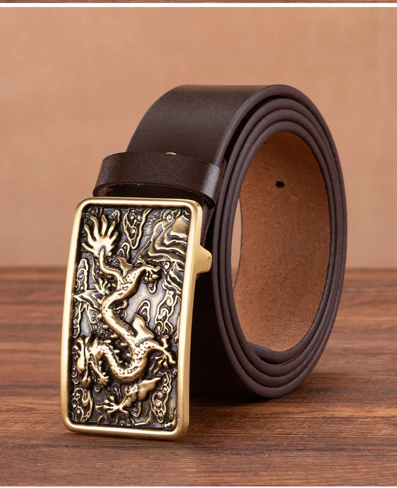 3.5" Vintage Cowhide Belt for Men Non-Buckle — feature 18