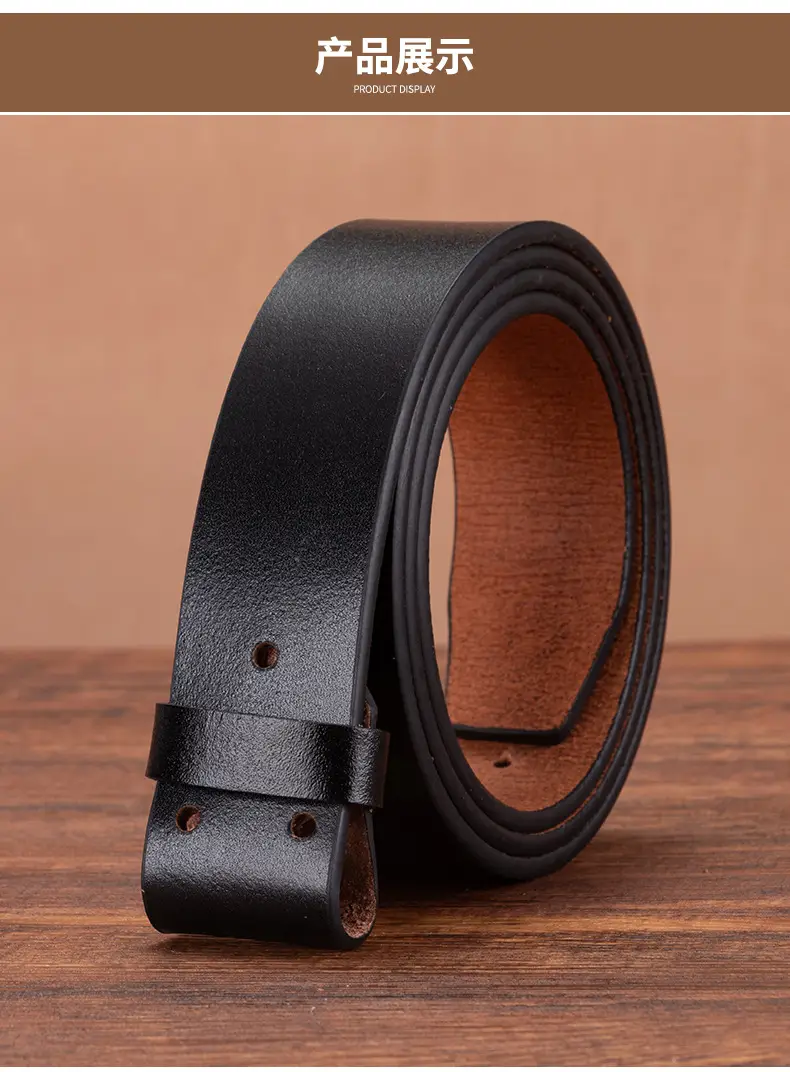 3.5" Vintage Cowhide Belt for Men Non-Buckle — feature 8