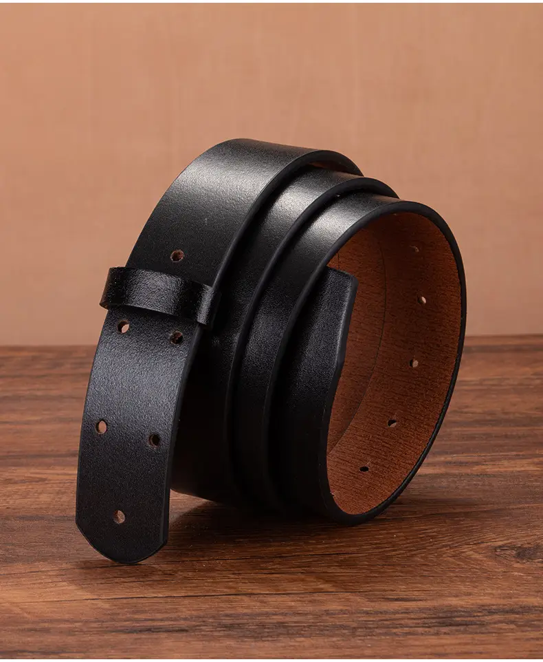 3.5" Vintage Cowhide Belt for Men Non-Buckle — feature 9