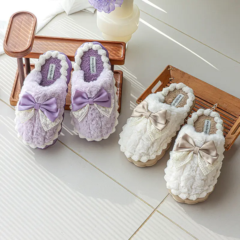 Light Luxury Cotton Slippers with Poop Feeling, Home Bow Fleece-Lined Warm Cotton Slippers for Couples, Indoor Non-Slip Women's Autumn and Winter — feature 5