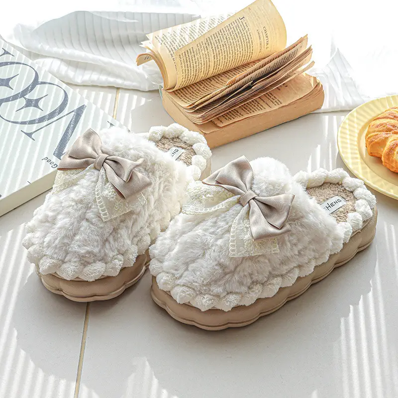 Light Luxury Cotton Slippers with Poop Feeling, Home Bow Fleece-Lined Warm Cotton Slippers for Couples, Indoor Non-Slip Women's Autumn and Winter — feature 8