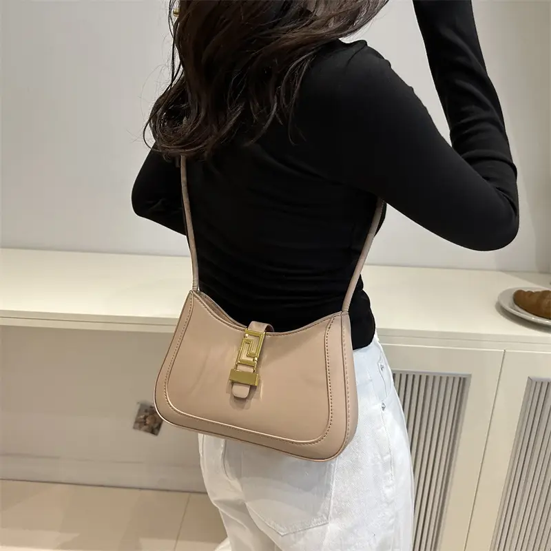 Brown Leather Shoulder Crossbody Bag with Gold Clasp