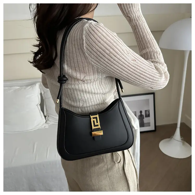 Brown Leather Shoulder Crossbody Bag with Gold Clasp — feature 20