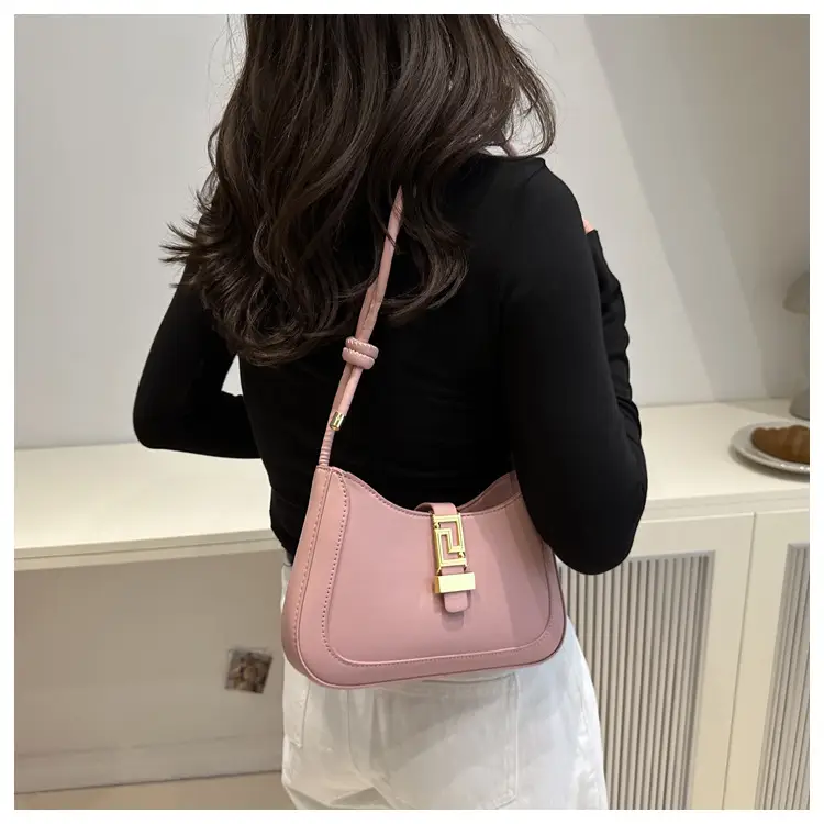 Brown Leather Shoulder Crossbody Bag with Gold Clasp — feature 24