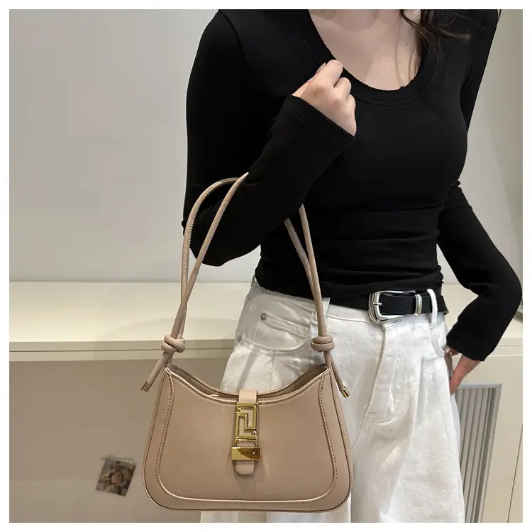 Brown Leather Shoulder Crossbody Bag with Gold Clasp — feature 28