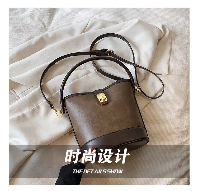 Retro Bucket Bag Women Texturized Lock Buckle Crossbody — feature 11