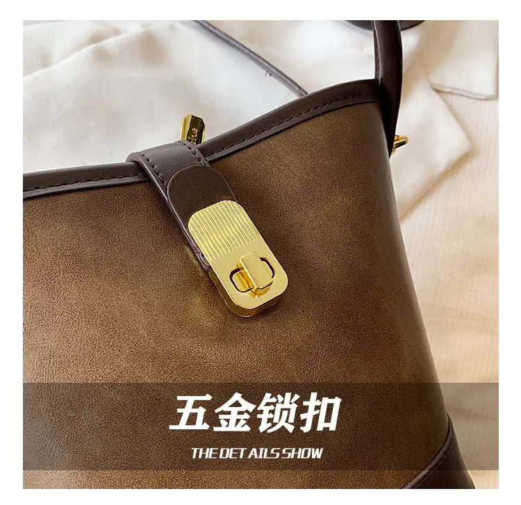 Retro Bucket Bag Women Texturized Lock Buckle Crossbody — feature 13