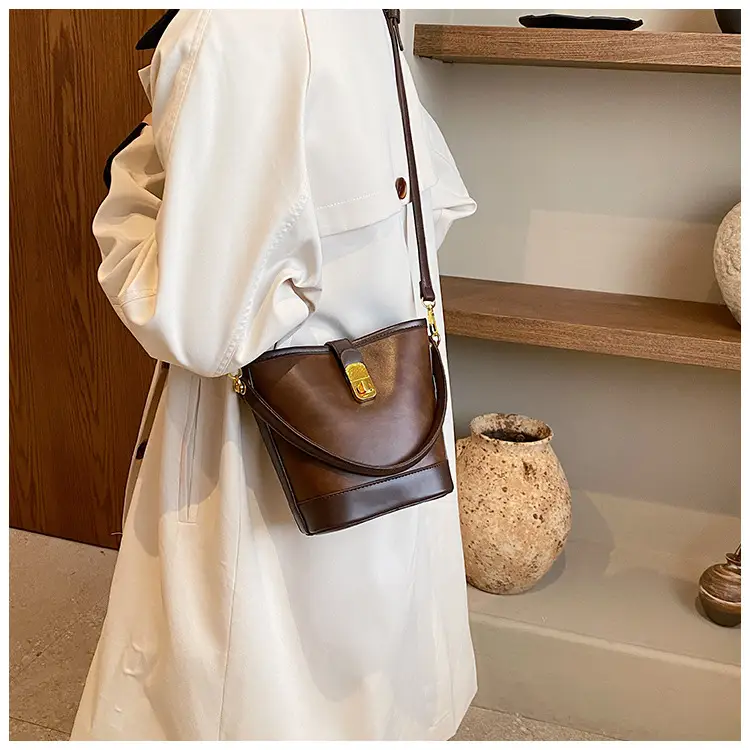 Retro Bucket Bag Women Texturized Lock Buckle Crossbody — feature 27