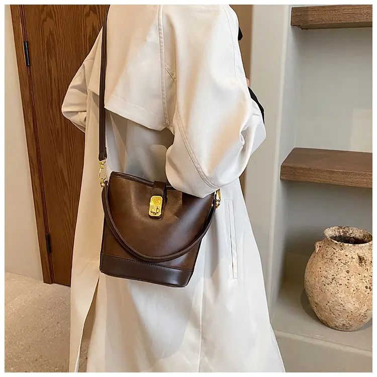 Retro Bucket Bag Women Texturized Lock Buckle Crossbody — feature 28