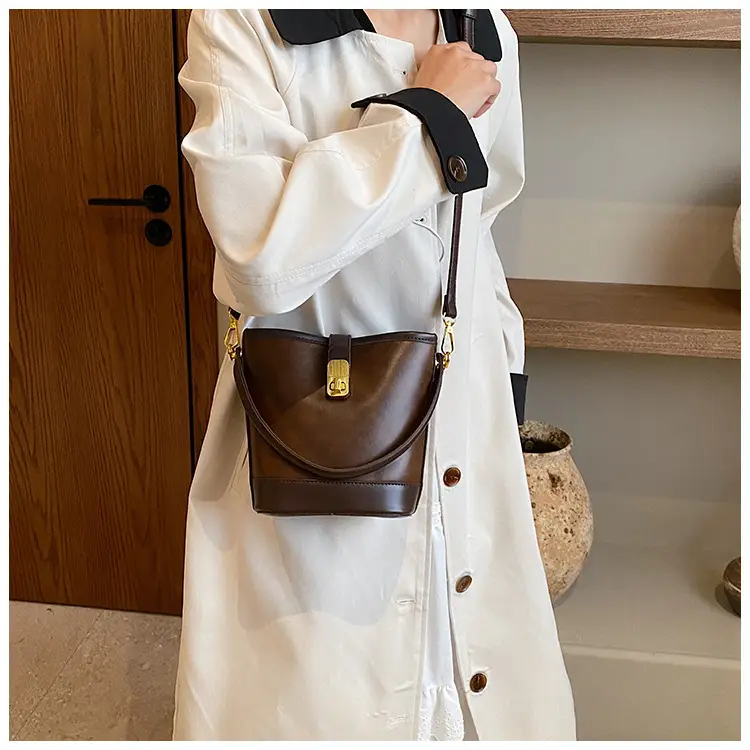 Retro Bucket Bag Women Texturized Lock Buckle Crossbody — feature 29