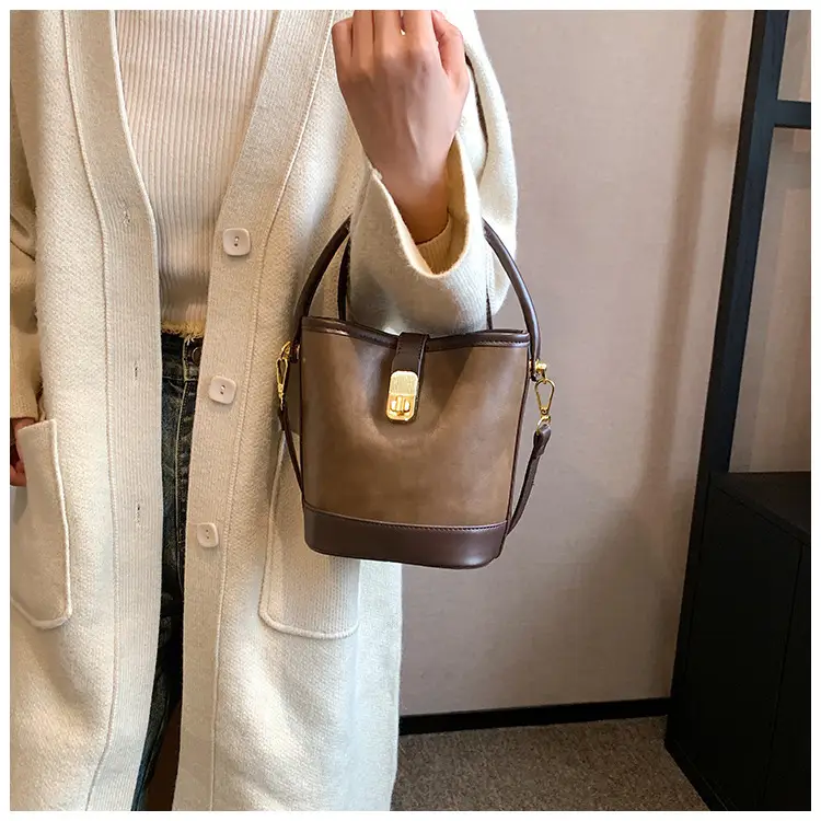 Retro Bucket Bag Women Texturized Lock Buckle Crossbody — feature 30