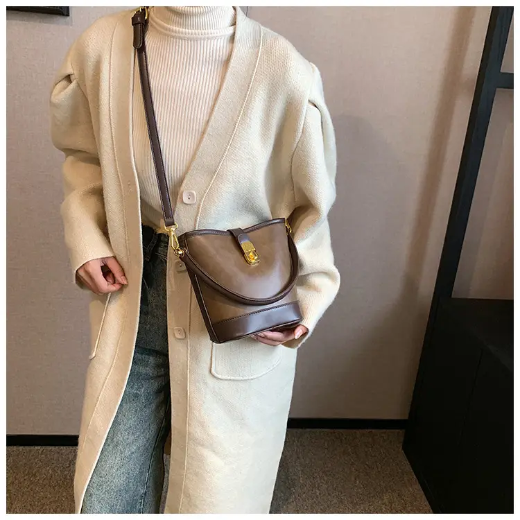 Retro Bucket Bag Women Texturized Lock Buckle Crossbody — feature 31