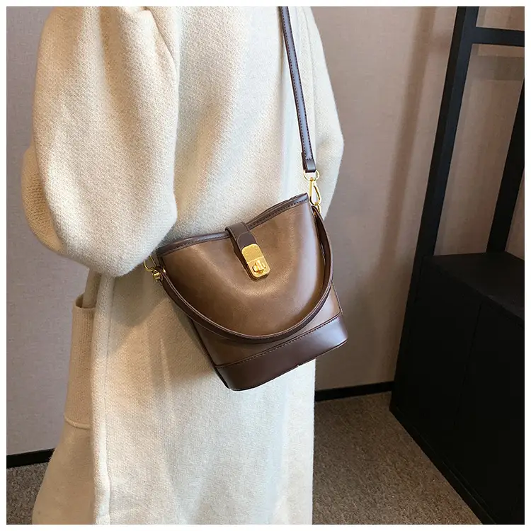 Retro Bucket Bag Women Texturized Lock Buckle Crossbody — feature 32