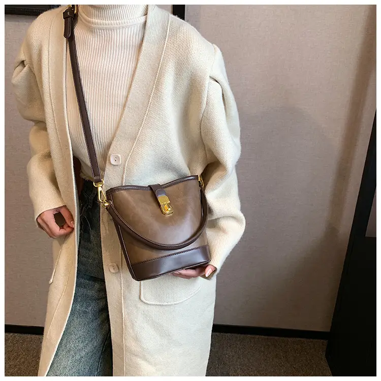 Retro Bucket Bag Women Texturized Lock Buckle Crossbody — feature 33