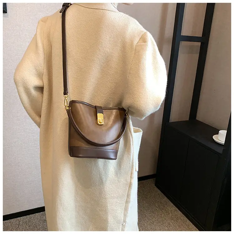 Retro Bucket Bag Women Texturized Lock Buckle Crossbody — feature 34