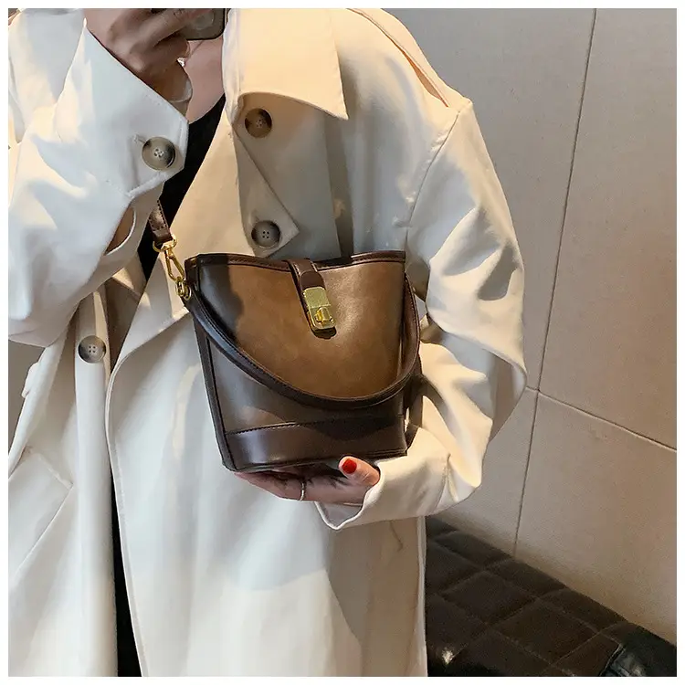 Retro Bucket Bag Women Texturized Lock Buckle Crossbody — feature 35