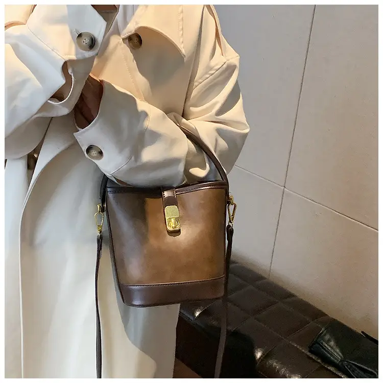 Retro Bucket Bag Women Texturized Lock Buckle Crossbody — feature 36