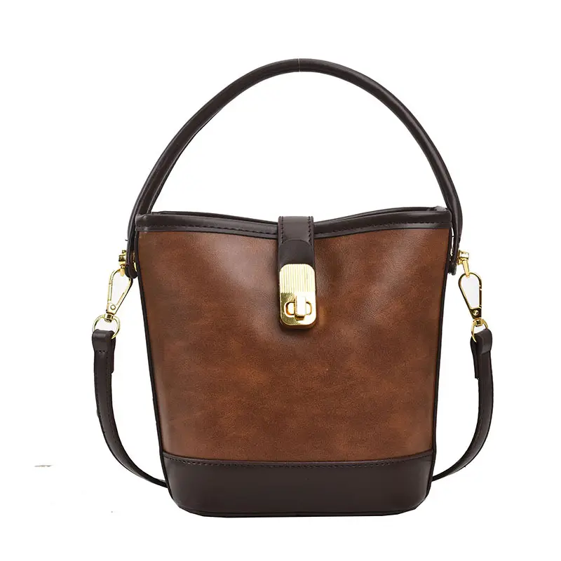 Retro Bucket Bag Women Texturized Lock Buckle Crossbody - Image 4
