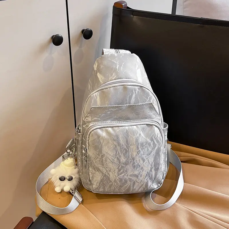 Silver Korean Style Multi-Pocket Backpack for Women - Image 3