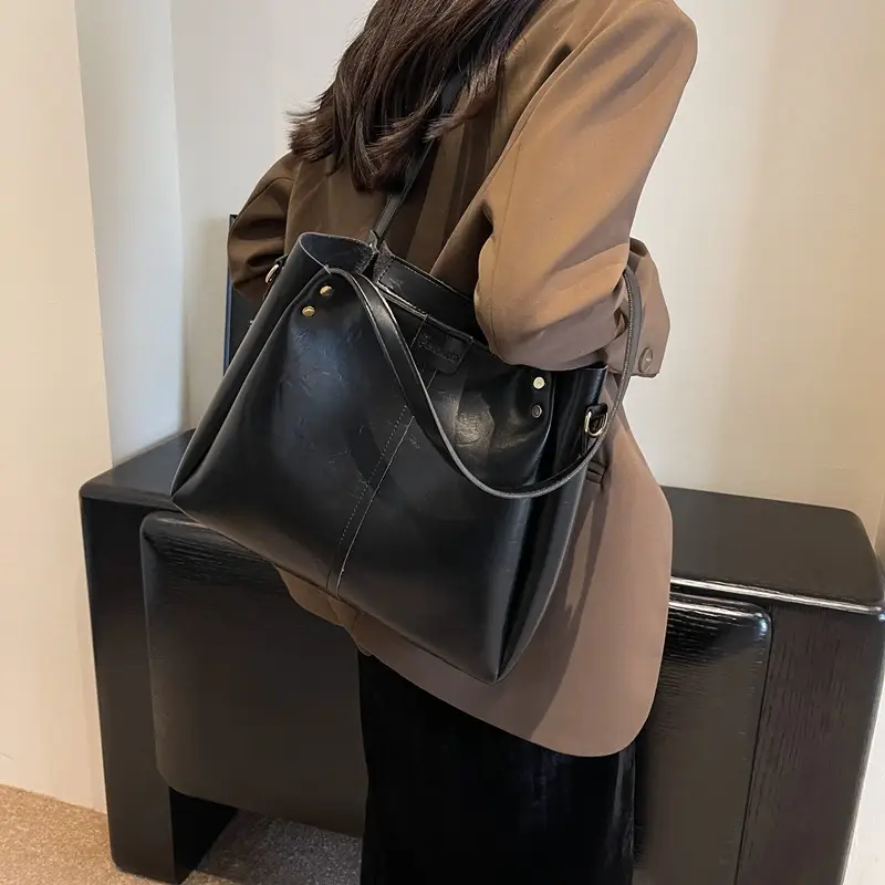 2024 New Retro Textured Wide Shoulder Strap Handbag - Image 6