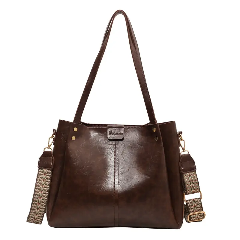 2024 New Retro Textured Wide Shoulder Strap Handbag - Image 9