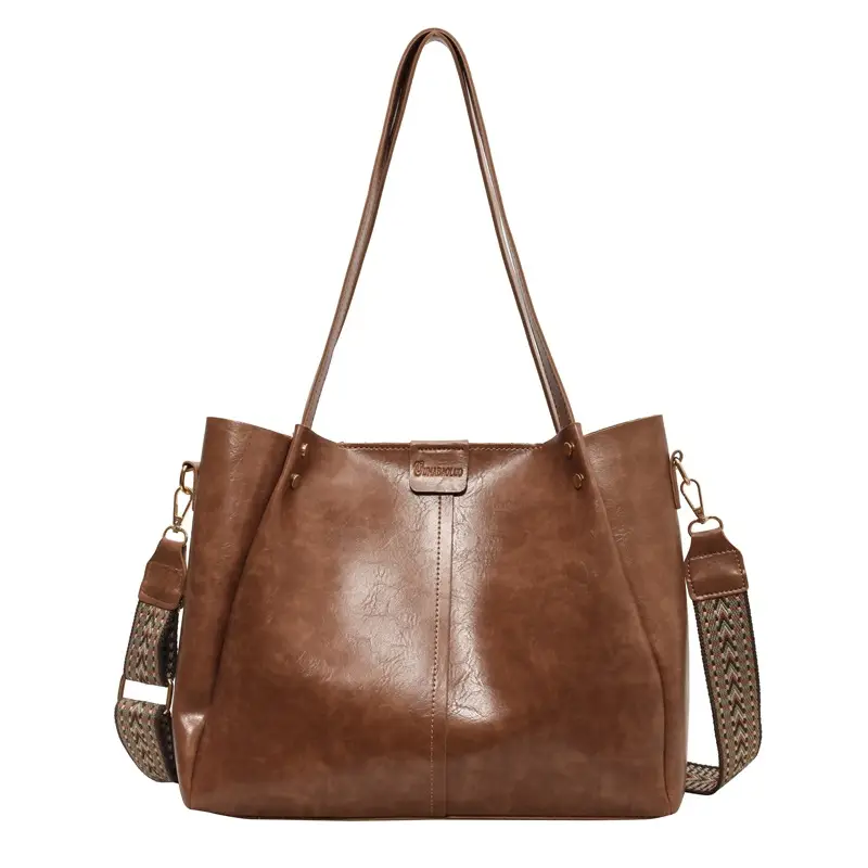 2024 New Retro Textured Wide Shoulder Strap Handbag - Image 3