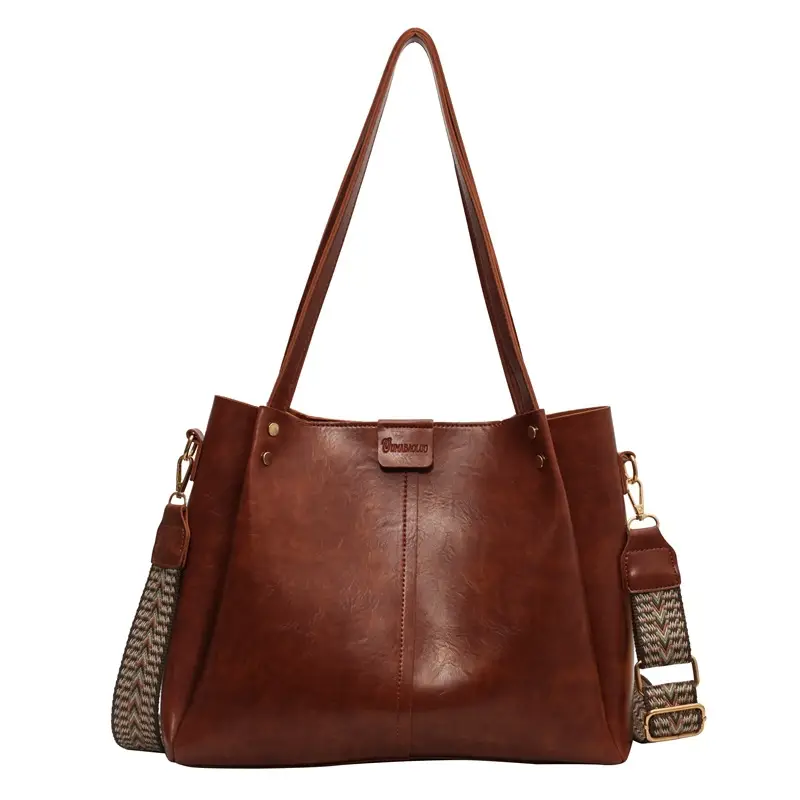 2024 New Retro Textured Wide Shoulder Strap Handbag - Image 4