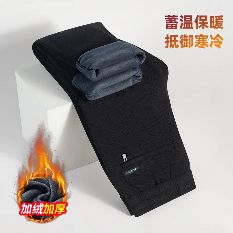 Men's Fleece Lined Casual Pants Dark Blue Winter Warm - Image 7