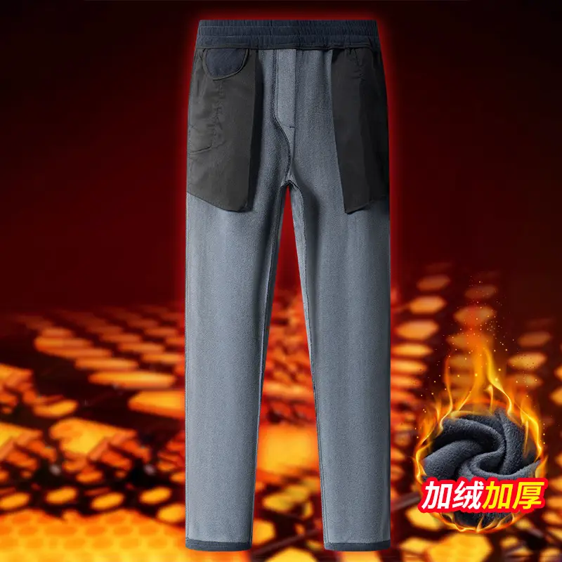 Men's Fleece Lined Casual Pants Dark Blue Winter Warm - Image 8