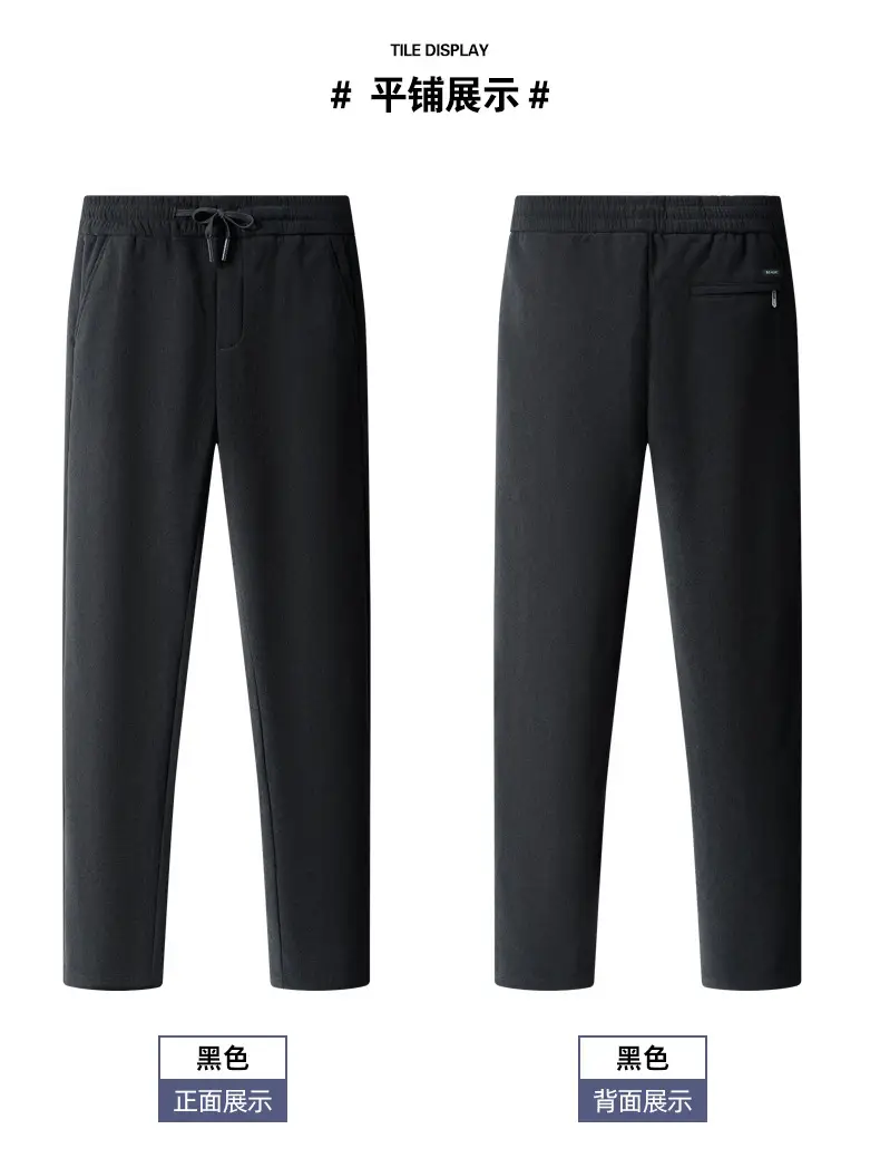 Men's Fleece Lined Casual Pants Dark Blue Winter Warm — feature 11
