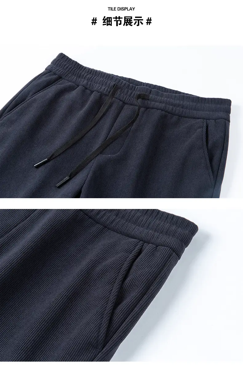 Men's Fleece Lined Casual Pants Dark Blue Winter Warm — feature 14