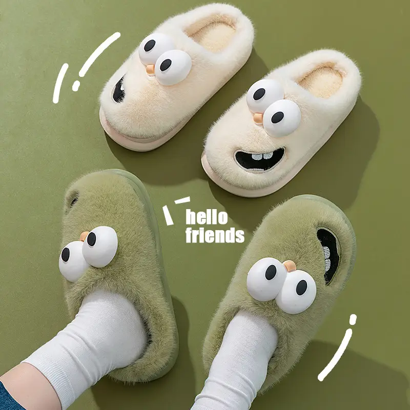 Big-eyed Dog Cotton Slippers Women's Autumn and Winter Outer Wear 2024 New Non-slip Warm Indoor Plush Slippers for Men