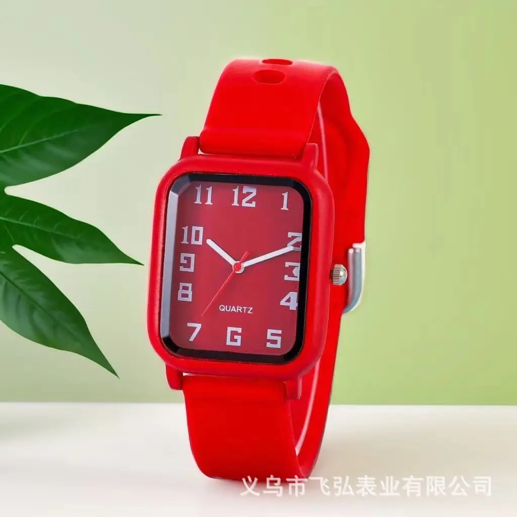 Red Rectangular Quartz Watch for Men Women - Image 4