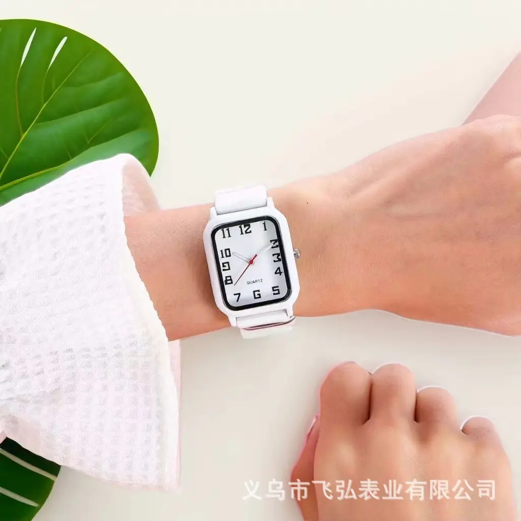 Red Rectangular Quartz Watch for Men Women — feature 1