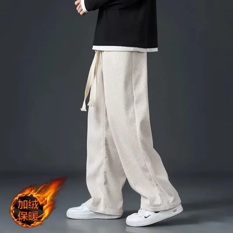 Men's Fleece Lined Wide Leg Pants Black - Image 3