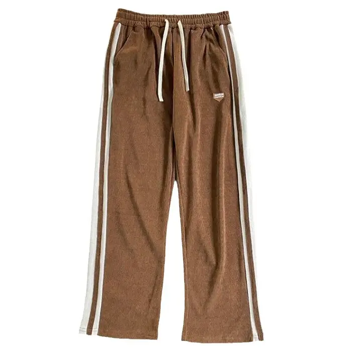 Retro Men's Striped Wide-leg Pants Cream Brown - Image 8