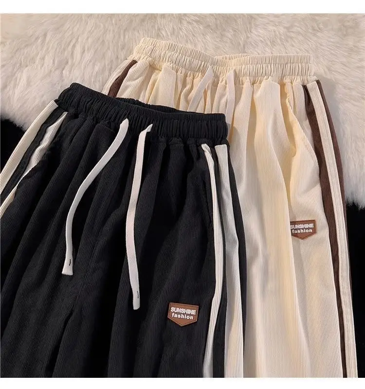 Retro Men's Striped Wide-leg Pants Cream Brown — feature 2