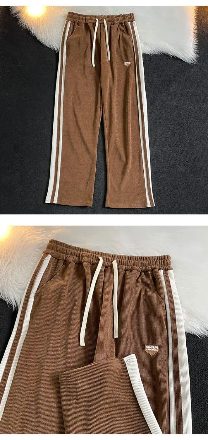 Retro Men's Striped Wide-leg Pants Cream Brown — feature 3