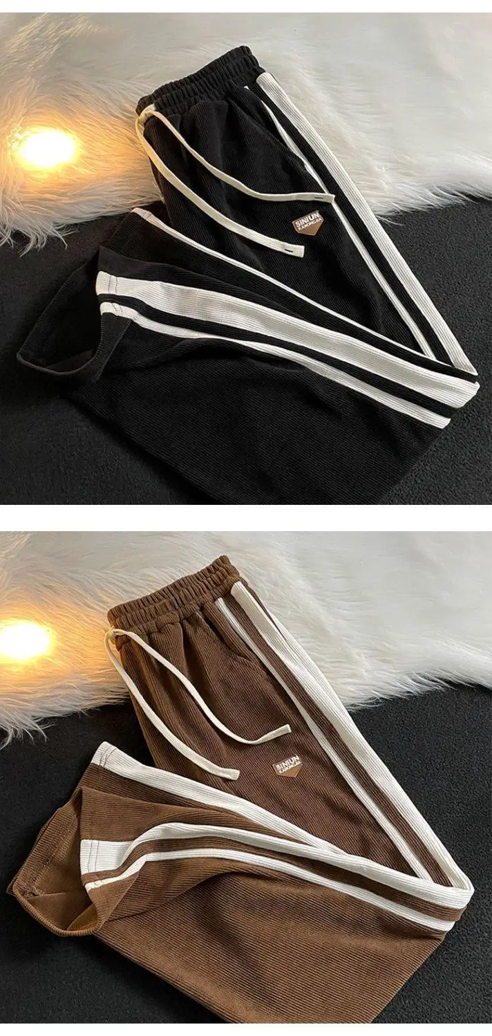 Retro Men's Striped Wide-leg Pants Cream Brown — feature 8