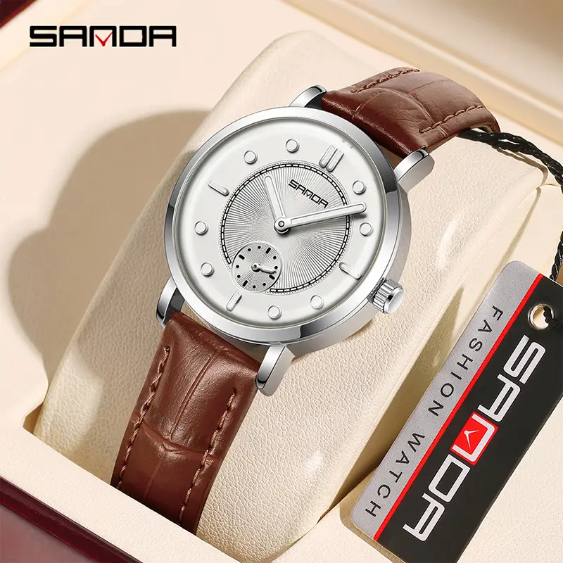 Sanda Women's Brown Leather Quartz Watch with Stopwatch - Image 15