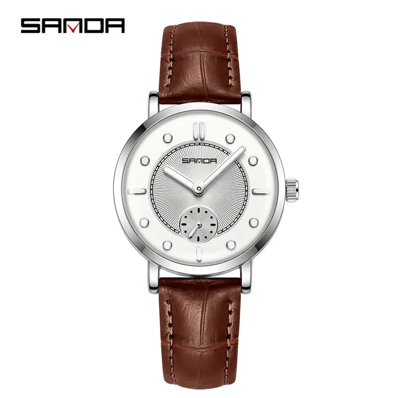 Sanda Women's Brown Leather Quartz Watch with Stopwatch - Image 17