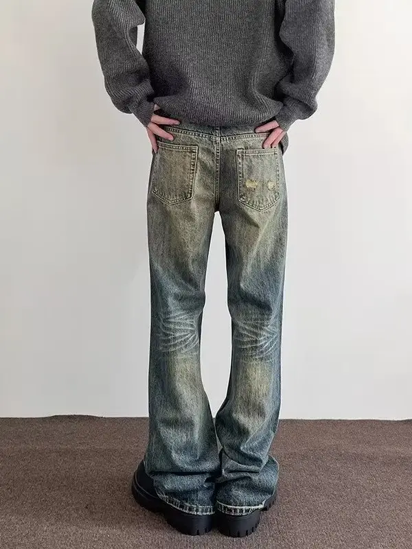 Vintage Washed Old Jeans Men Straight Micro-Pull Slim Fit - Image 3