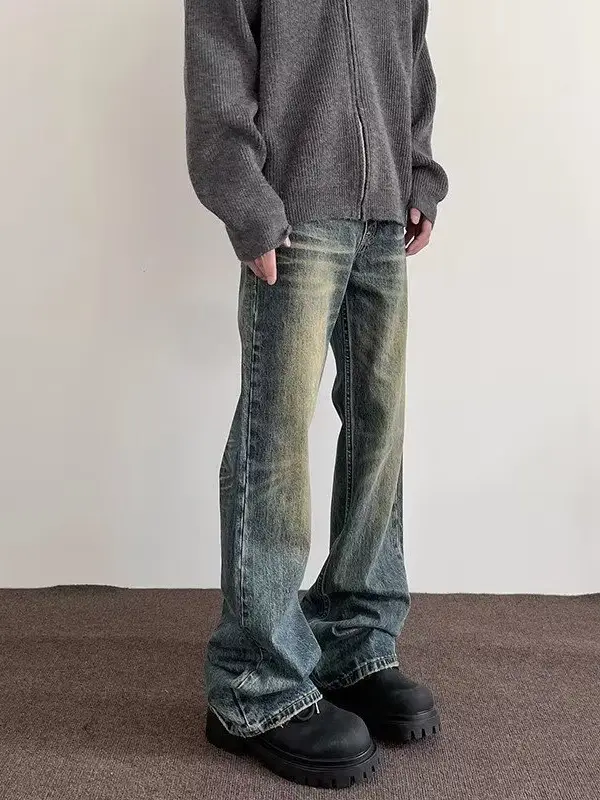Vintage Washed Old Jeans Men Straight Micro-Pull Slim Fit - Image 4