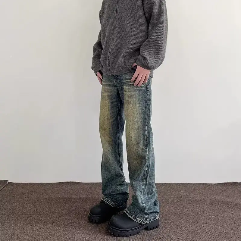 Vintage Washed Old Jeans Men Straight Micro-Pull Slim Fit — feature 2