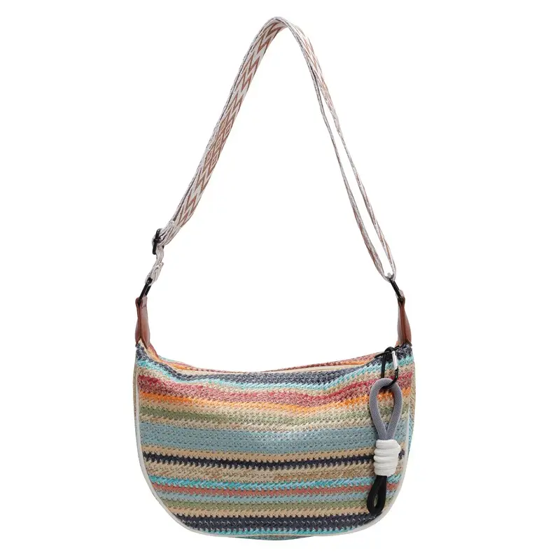 Rainbow Straw Bag Women's 2025 New Fashion Underarm Shoulder Bag - Image 7