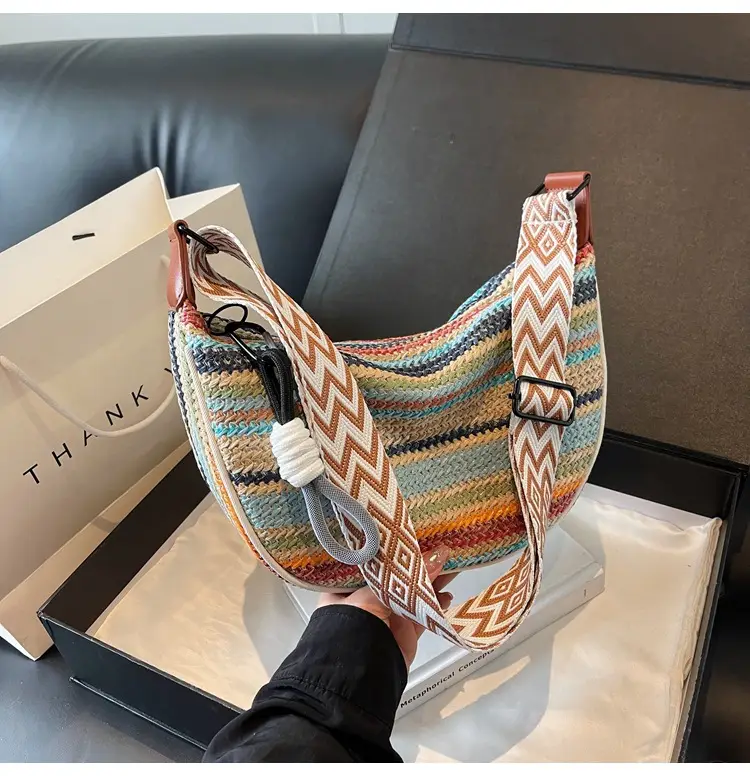 Rainbow Straw Bag Women's 2025 New Fashion Underarm Shoulder Bag — feature 10