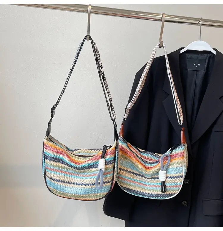 Rainbow Straw Bag Women's 2025 New Fashion Underarm Shoulder Bag — feature 13