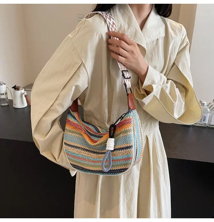 Rainbow Straw Bag Women's 2025 New Fashion Underarm Shoulder Bag — feature 14