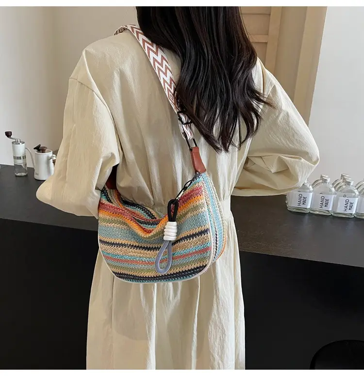 Rainbow Straw Bag Women's 2025 New Fashion Underarm Shoulder Bag — feature 15